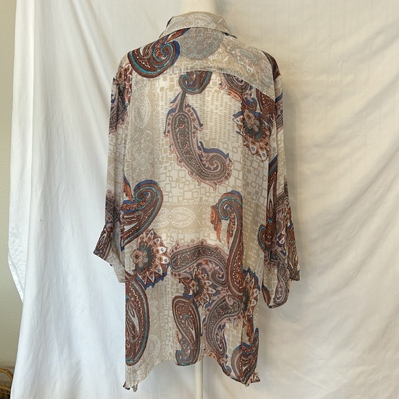 Chico’s 3/4 Sleeve Crème/Tan Paisley Print Blouse Sz 3 - Picture 4 of 14